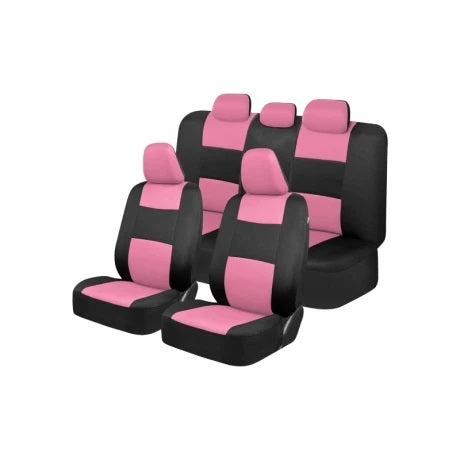 Cubreasientos universal tela modelo negro y rosado